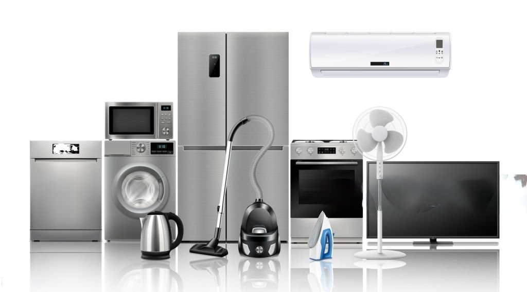 The Image is showing the Air conditioner, Refrigerator, Washing Machine, Microwave oven, and other home electronic appliances. Whose services are done by www.s24technoservices.com.